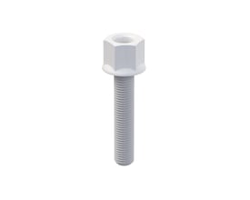 Mita bolt M10 x 50 mm PC1 fra Wibe, en hvid bolt med M10 gevind og en sekskantet top på hvid baggrund.