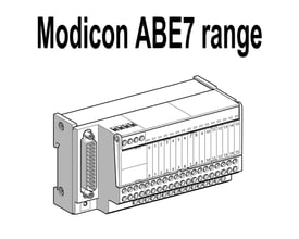 Schneider Electric Modicon ABE7 klemrække med 20 poler og IP20 sub-base, vist i grå og hvid isoleret.