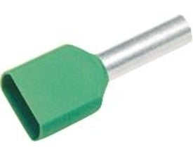 Elpress isoleret TWIN terminalrør, grøn (TE farvekode), 2 x 6,0 mm² ledere og 18 mm metalrørlængde, vist på hvid baggrund.