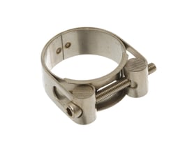MichLar AISI316 Power Clamp til rør mellem 85-90mm, med enkelt M6x45mm bolt og 20mm båndbredde i børstet stål.