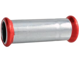 Unico skydemuffe i forzinket stål med røde beskyttelseskapper på enderne, 89 mm press fitting.