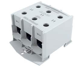 Katko AL/CU klemme til 3x16-95mm² ledere med 160A kapacitet, vist i grå plast med synlige terminaler.