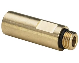 Nærbillede af Viega Easytop ventilforlænger i rødgods, fremhæver det udvendige 1/4" gevind og den sorte pakning.