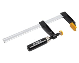 Ironside skruetvinge støbt, 400 x 140 mm, set skråt med lang metalprofil, sort ramme og gule spændeflader.