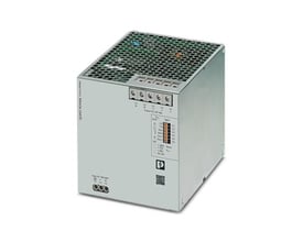 Phoenix Contact QUINT4-PS/1AC/24DC/40 strømforsyning med synlige tilslutnings terminaler og statusindikatorer på siden.