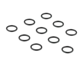 Grohe o-ringe multipack med 10 stk. sorte gummiringe arrangeret uregelmæssigt på en hvid baggrund.