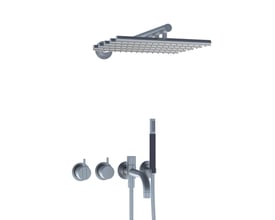 Vola SC11 2-grebsblander med indbygget brus og 360° dobbelt svingbar tud i børstet stål.