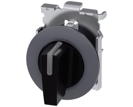 Siemens 30mm oplysbar omskifter i mat sort metal med kort betjeningsgreb og plan frontring.