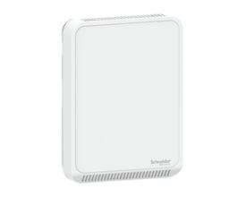 Schneider Electric luftkvalitetssensor SLP-serie til CO2, VOC, temperatur med mat hvid finish og ventilationsriste.