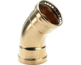 Viega Cunife Seapress 45 graders presbøjning i messing med en diameter på 88,9mm, designet til havvandsanvendelser.