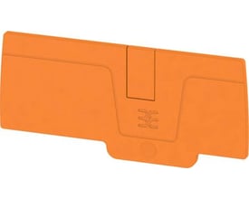 Weidmüller endeplade AEP 3C 6 OR i orange polypropylen med PUSH IN teknologi, vist forfra på hvid baggrund.