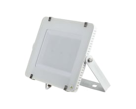 Hvid V-TAC LED-projektør på justerbar holder, set skråt forfra, med 200 W og Samsung LED-chip.