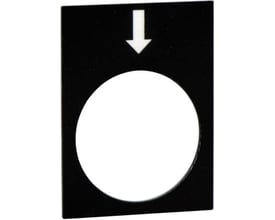 Schneider Electric skilt til hængetryk med symbol for pil ned, Ø22 mm åbning og sort plastramme.