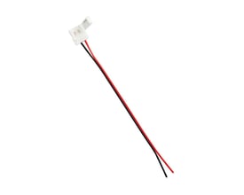 SpectrumLEDs dæmpbare LED-driver på 12 V og 80 W vises med en hvid tilslutning og røde og sorte ledninger.