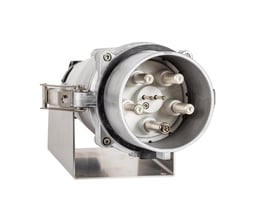 CEE vægindtag 250A 6h IP67 3P+N+PE i robust metal med synlige kontakter og monteringsbeslag på hvid baggrund.