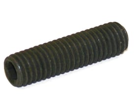 Tættere vinkel af Jual Solar pinolskrue DIN913 45H, sort M8x12 mm, viser gevinddetaljer og indvendig 6-kant.