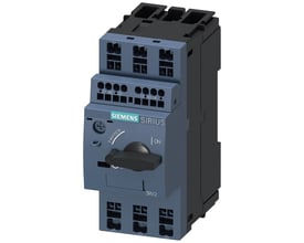 Siemens Sirius 3RV2 motorværn i størrelse S00 med justerbar strøm på 2,8-4A og fjederterminaler på en hvid baggrund.