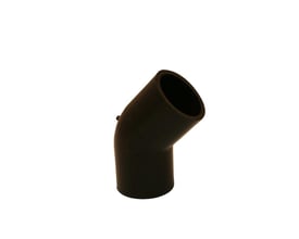 Detaljeret billede af Geberit PEH bøjning, 125 mm i diameter og 45 graders vinkel, fremstillet af sort PEH-materiale.