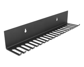 Delock sort kabelholder til vægmontering, 318 x 65 mm, med 16 rum til organisering af kabler eller testudstyr.