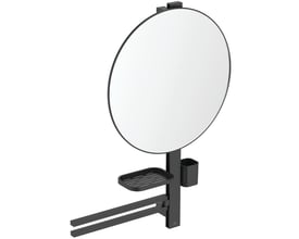 Ideal Standard Alu+ makeup spejl og hyldesystem i Silk Black, med integreret hylde, holder og to håndklædeholdere.