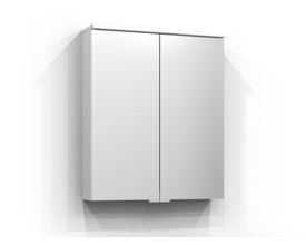 Svedbergs Sarek spejlskab i hvid med dobbeltdøre og integreret LED-lys, monteret på væg.