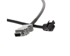 Omron G5 serie servoencoderkabel på 15 meter med grå og sort stik, velegnet til servoer på 50-750W.
