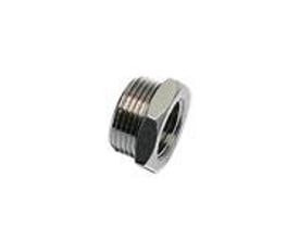Legris reduktionsmuffe fra Parker Hannifin, 3/4"-1/2", lavet af nikkelbelagt messing, med tydelige gevinddetaljer.