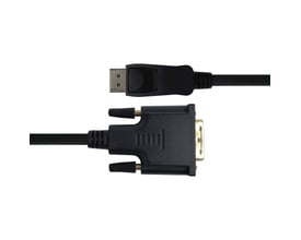 Sort Deltaco DisplayPort til DVI-D single link-kabel på 2 meter med begge stik vist fra siden.