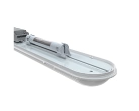 Ansell Lighting Tornado Pro LED-armatur, 1265mm, 20W, 2300lm, SwitchDim med DALI nødlys, vist med tæt på indersiden.