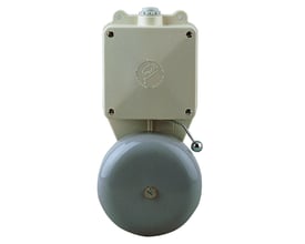 Grothe Urmet industriklokke til udendørs brug, model med 230V tilslutning og en grå klokke.