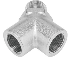 Festo Y-forskruning NPFC-Y-R12-2G12-MFF i forniklet messing med tre gevindtilslutninger, velegnet til 50 bars tryk.