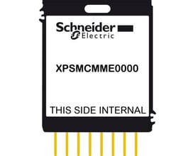 Schneider Electric XPSMCMME0000 hukommelseskort på 250 MB med synlige gule pins i bunden.
