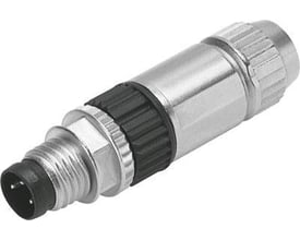 Festo stik NECU-S-M8G4-HX i metal med sort koblingsdel og ribbet greb, egnet til 2,5-5,1 mm kabeldiameter.