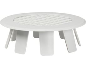 Fresh drænrørsventil i grå plast med flange Ø115mm og en indsats med gittermønster, Ø75mm.