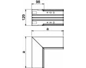 Teknisk tegning af OBO Bettermann WDK indvendigt hjørne med angivne mål 100x130 mm og 95 mm for bredde.