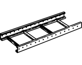 Detaljeret skitse af Legrand kabelstige med tydelige huller i sidevangen til fastgørelse af kabler eller monteringsplader.