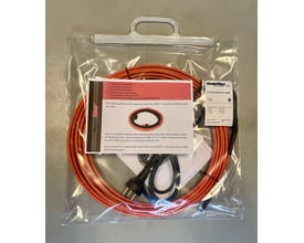 Jevi HandyHeat DVU-20 m varmekabel uden termostat, medfølgende instruktionsark og stikket er pakket i en gennemsigtig plastpose.