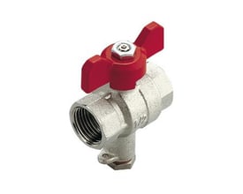 Unico kuglehane med T-greb i messing med 3/4" indvendigt gevind og indbygget dykrør, komplet med rødt stålgreb.