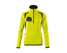 Mascot fleecetrøje med kort lynlås i Hi-Vis gul og sort til damer i str. XL, med høj krave og brystlomme.