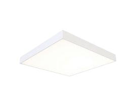 Hvid Ansell-påbygningsramme på 600 x 600 x 80 mm omkring en kvadratisk lysflade, set nedefra.