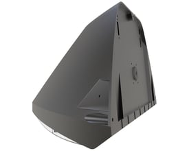 Ansell Lighting WOLF væglampe i sort, vist fra siden med fokus på dens asymmetriske design og robuste ydre skal.