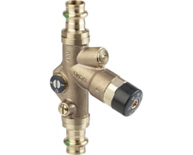 Viega Easytop cirkulationsventil 15mm i messing med termostatstyring og pressetilslutning.