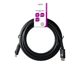 Et Deltaco DisplayPort kabel i sort, 5m langt, med DP 1.4 standard og 8K@60Hz, 32.4 Gbit/s.