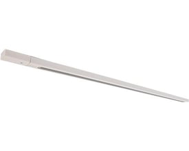 Hvid 2 meter Vento strømskinne i aluminium til 230V, vist på hvid baggrund med tilslutningsende i venstre side.