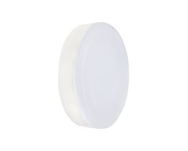 V-TAC Vt-207 LED pære med GX53 fatning, 6.4W, 3000K, hvid plastskærm og hvid baggrund.