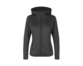 ID Identity dame cardigan i koks grå, str. 4XL med hætte og lynlås i behageligt stretch materiale.