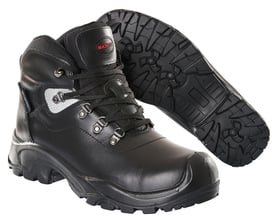 Mascot sikkerhedsstøvlet F0220-902 i sort fuldnarvet læder med komposit tåkappe og snørebånd.