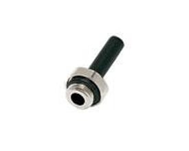 Parker indstiksnippel 10mm med G1/4 gevind, fremstillet af teknisk polymer med metalfatning.