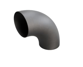 Indura 90° bøjning i P235GH-TC1 stål med 3D radius, måler 457 x 6,3 mm på hvid baggrund.