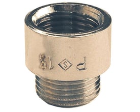 KK Sourcing haneforlænger i krom, 50mm længde og 1/2" gevind. Detaljeret nærbillede viser indvendige og udvendige gevind samt prægninger.